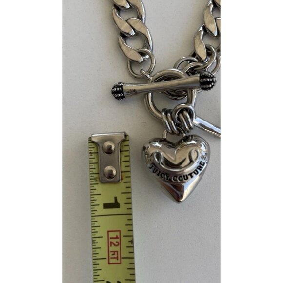 Juicy Couture Logo Heart J Charms Silver Tone Chain Link Toggle Necklace 17” - Picture 6 of 16